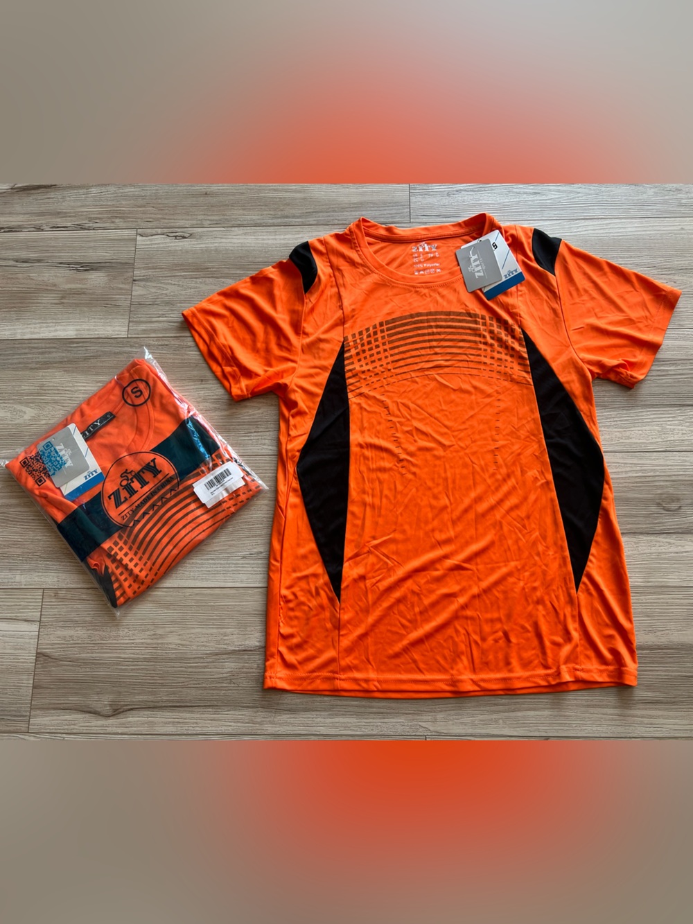 Men's Orange Short-Sleeve Athletic Tee with Black Accents